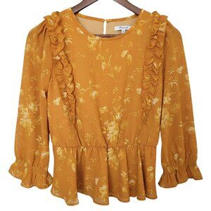 Madewell Ruffle Shoulder Peplum Top Womens Size XS Tonal Botanical Boho Peasant